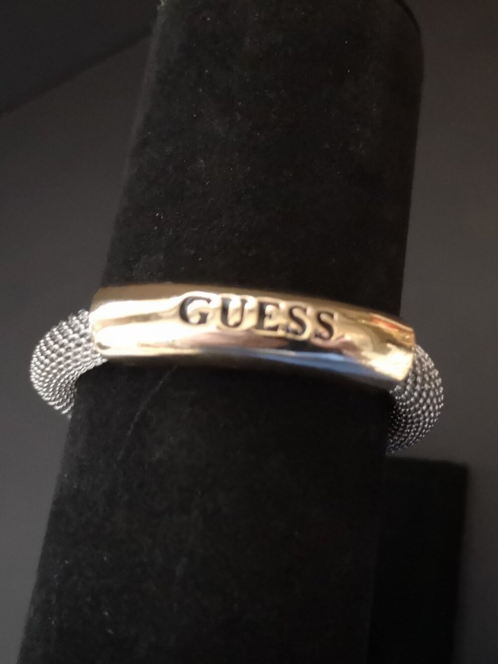 Guess Two Tone Design w/ Silver Tone Mesh Band & Gold Tone Metal Plate